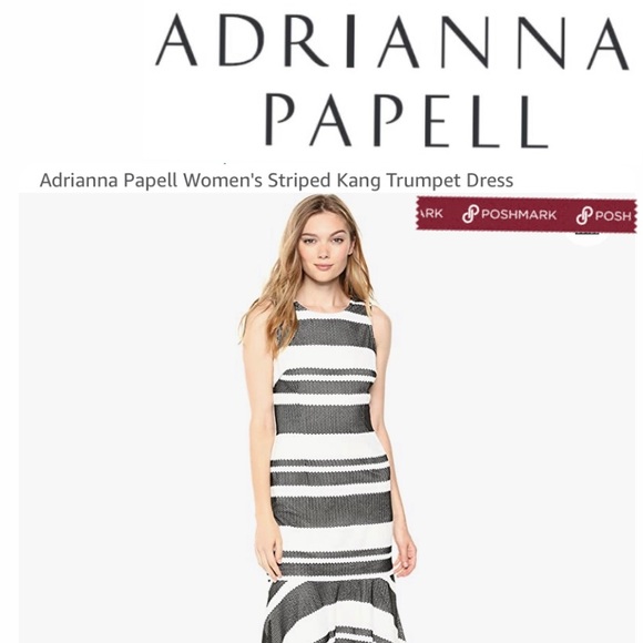 Adrianna Papell Striped Kang Trumpet Dress - Picture 1 of 9